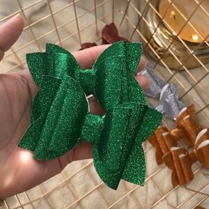 Set of 2 Glitter bow clip, Christmas hair bow